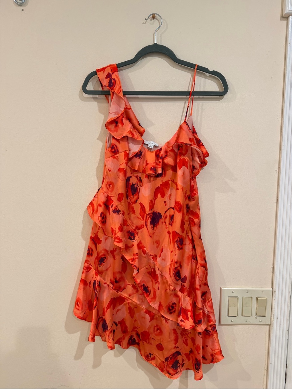 NWOT Topshop Orange Floral Asymmetrical Ruffled Mini Dress